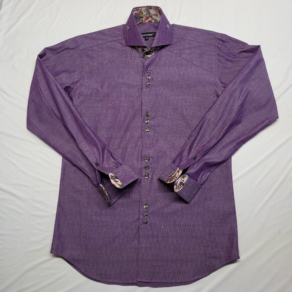 Bogosse Shirt Mens Size 2 ( S ) Button Up Geometric Paisley Accent French Cuffs - Picture 1 of 16